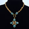 Italian 18K Gold Citrine Amazonite Pearl Cross Necklace