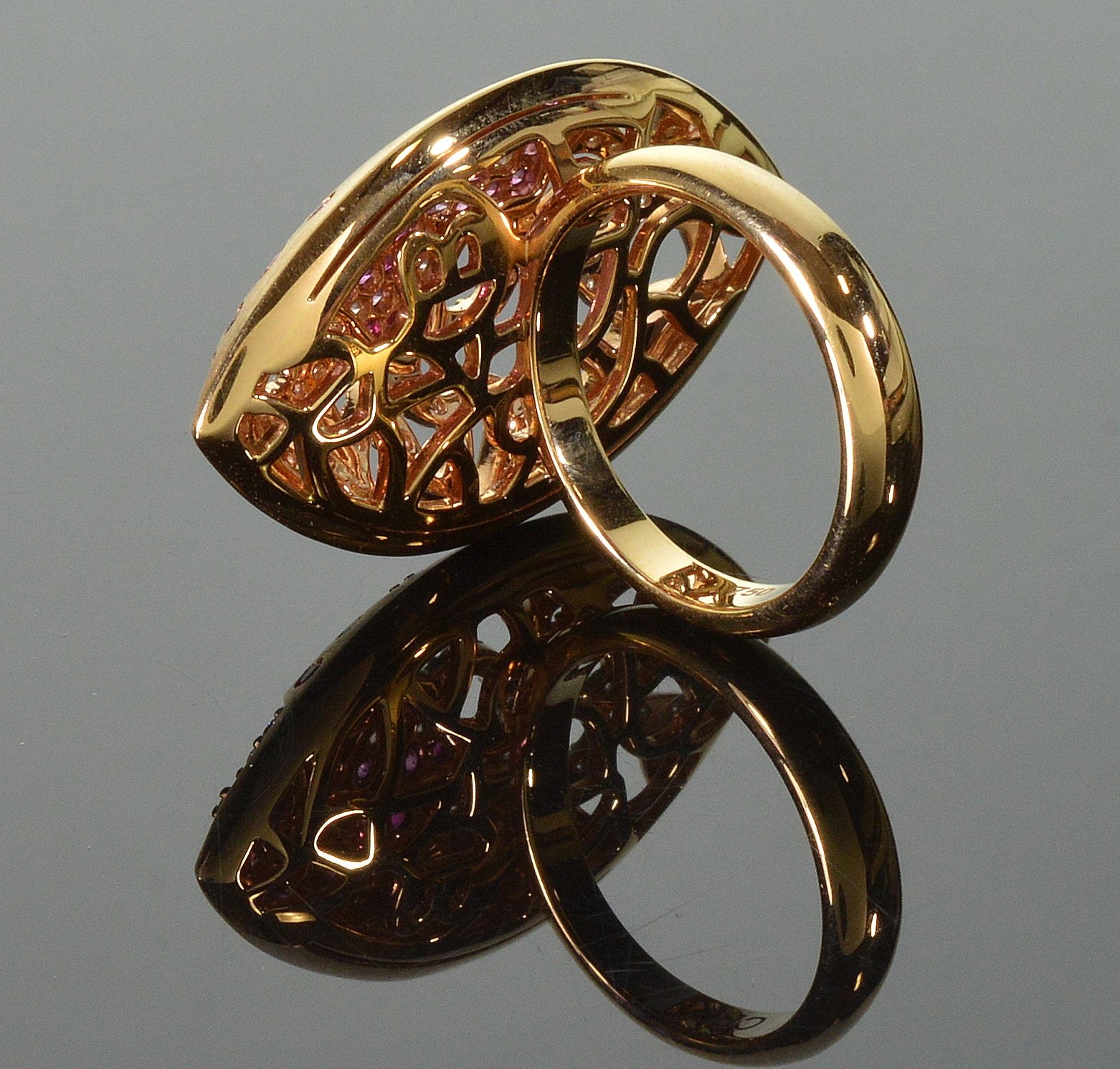 Bucherer 18k Gold Diamond Pink Sapphire Ring Size 7 1/4