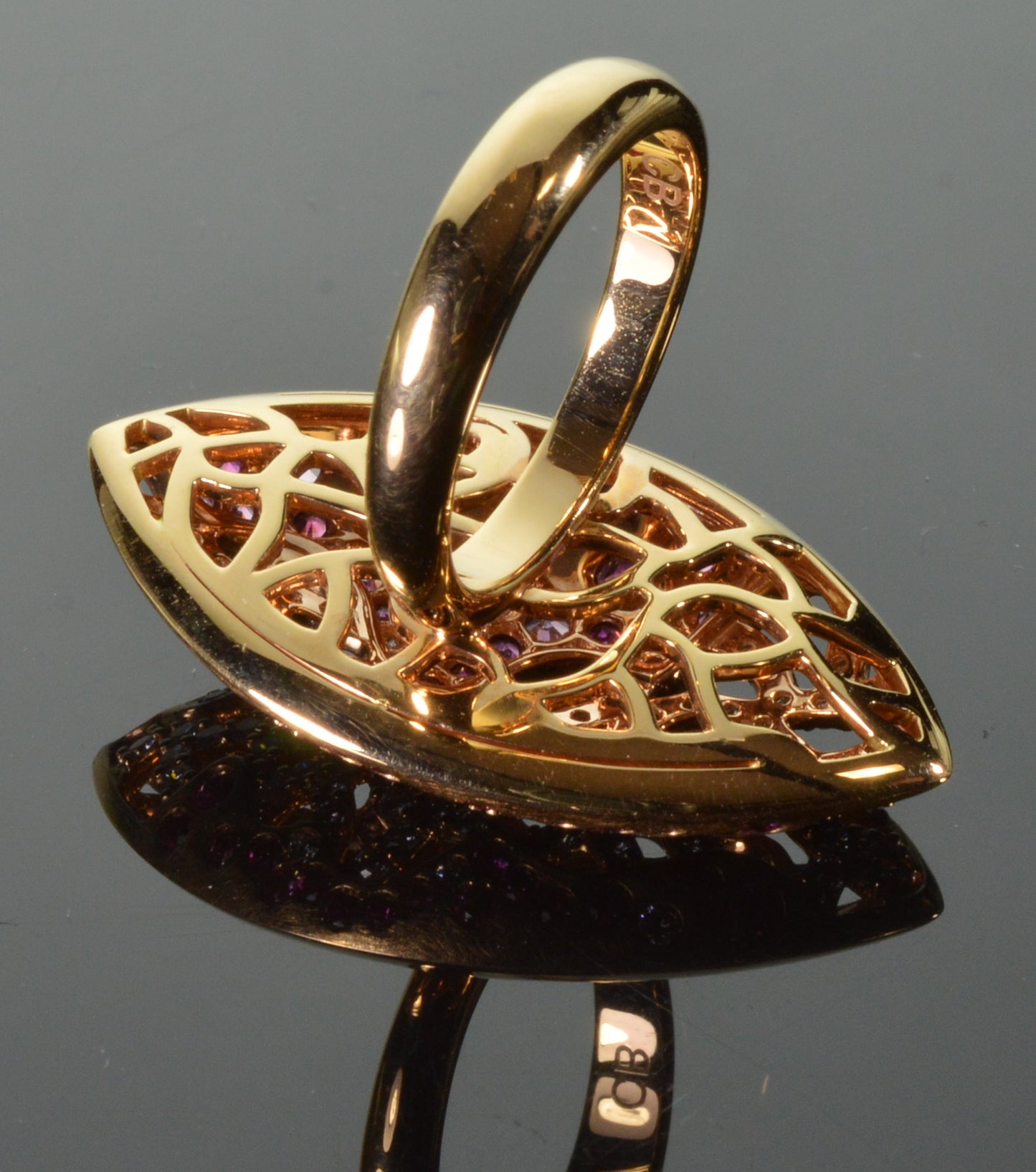 Bucherer 18k Gold Diamond Pink Sapphire Ring Size 7 1/4