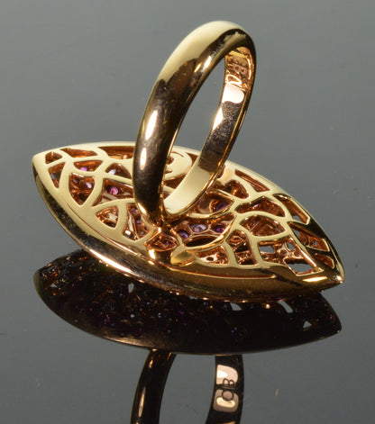 Bucherer 18k Gold Diamond Pink Sapphire Ring Size 7 1/4