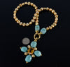 Italian 18K Gold Citrine Amazonite Pearl Cross Necklace