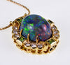 18K Gold Black Opal Diamond Green Garnet Pendant 14K Chain Necklace