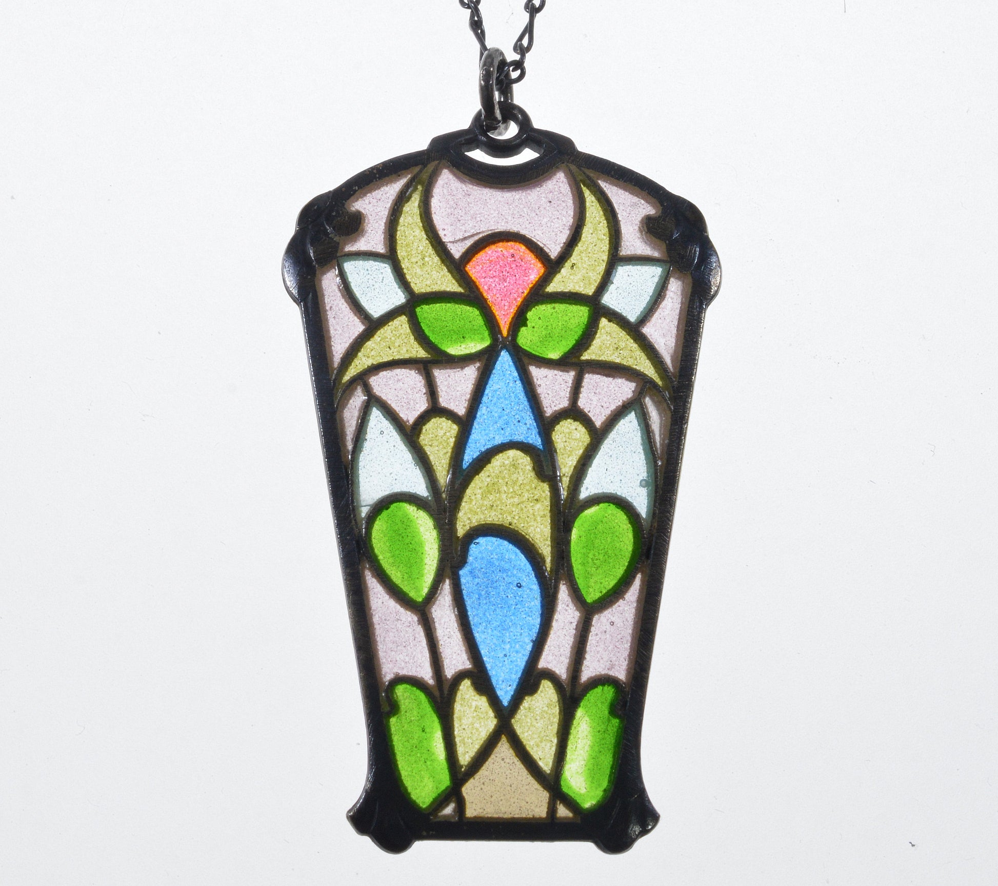 Art Nouveau Jugendstil Plique-A-Jour Sterling Pendant Necklace C.1900