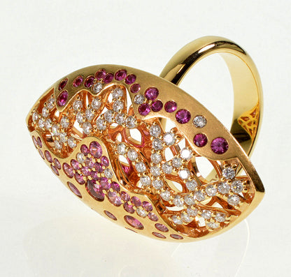 Bucherer 18k Gold Diamond Pink Sapphire Ring Size 7 1/4