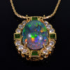 18K Gold Black Opal Diamond Green Garnet Pendant 14K Chain Necklace