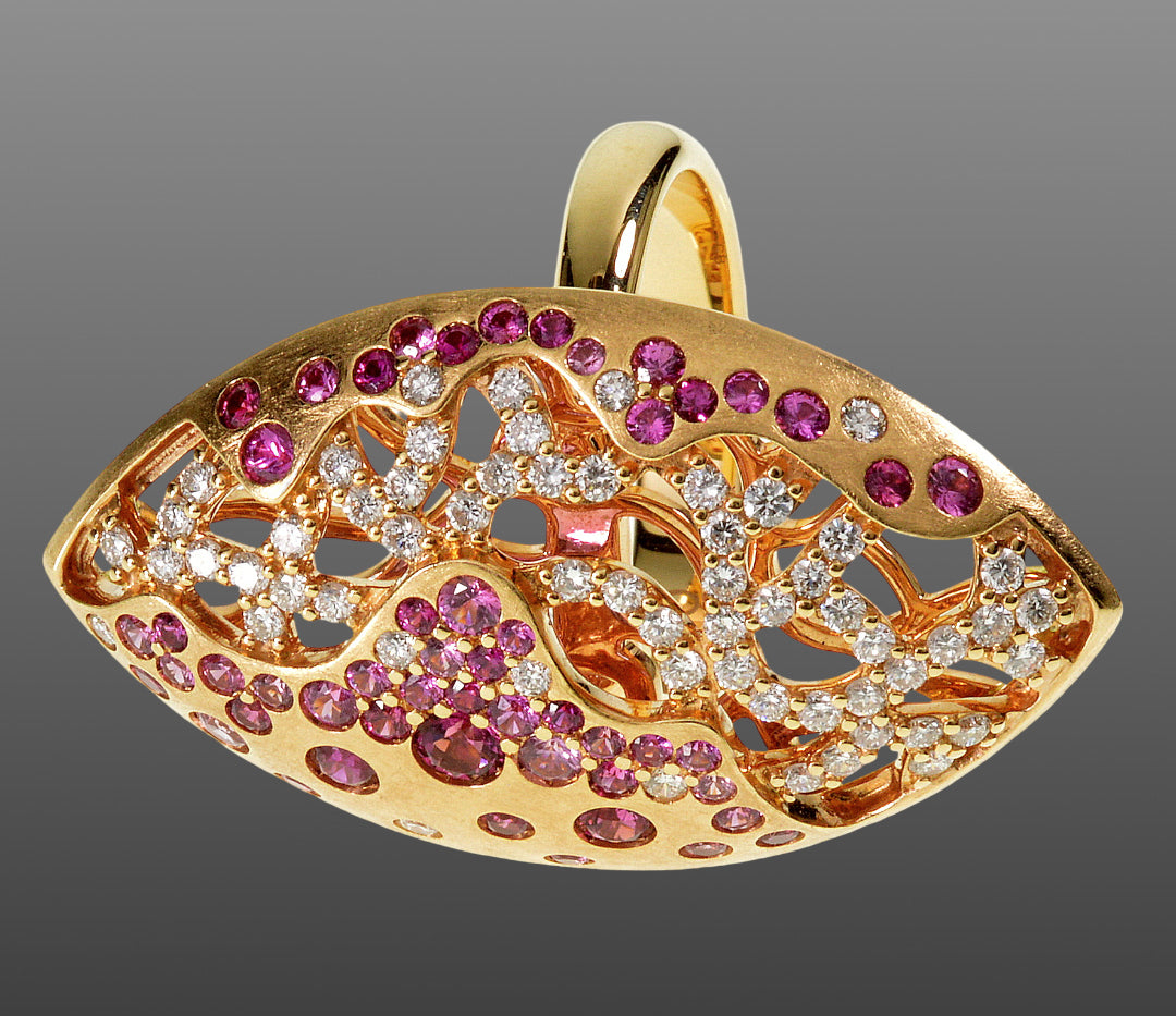 Bucherer 18k Gold Diamond Pink Sapphire Ring Size 7 1/4