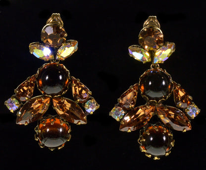 Schreiner Topaz Glass Dangle Earrings C.1950