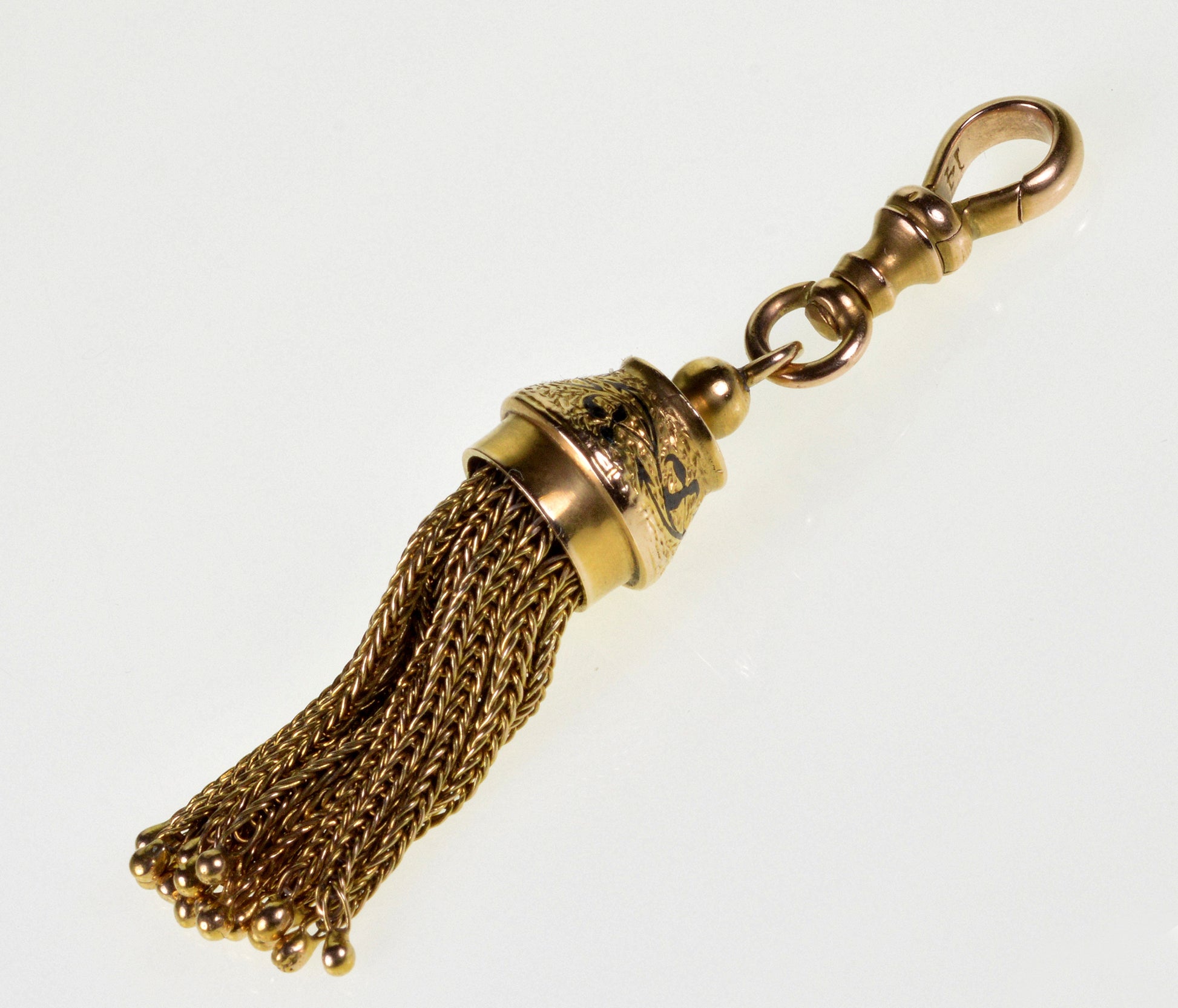 Antique Victorian 14K Gold Pendant Dog Clip Clasp Tassel Taille D'épargne C.1890 003554
