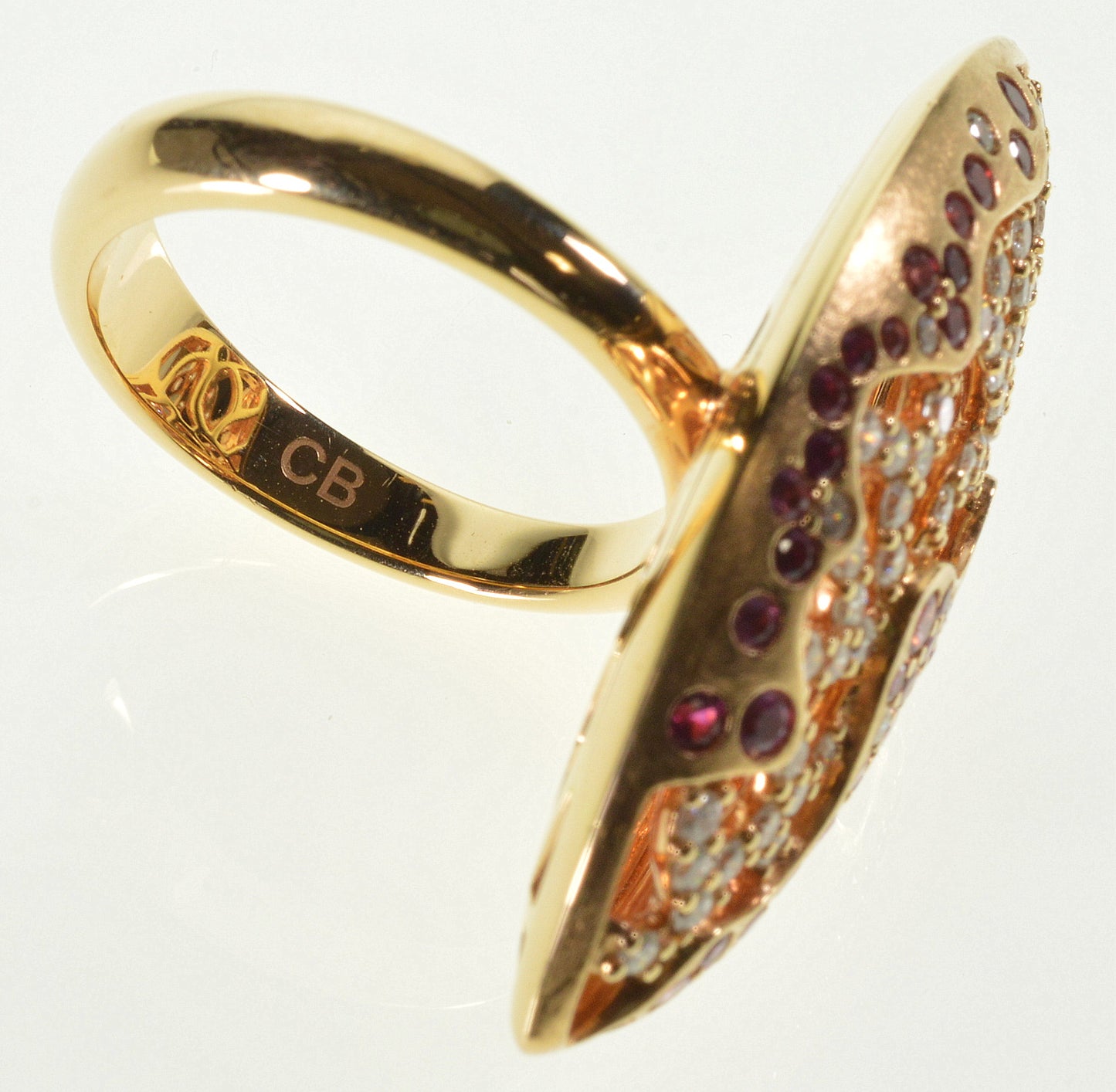 Bucherer 18k Gold Diamond Pink Sapphire Ring Size 7 1/4