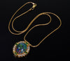 18K Gold Black Opal Diamond Green Garnet Pendant 14K Chain Necklace