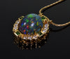 18K Gold Black Opal Diamond Green Garnet Pendant 14K Chain Necklace