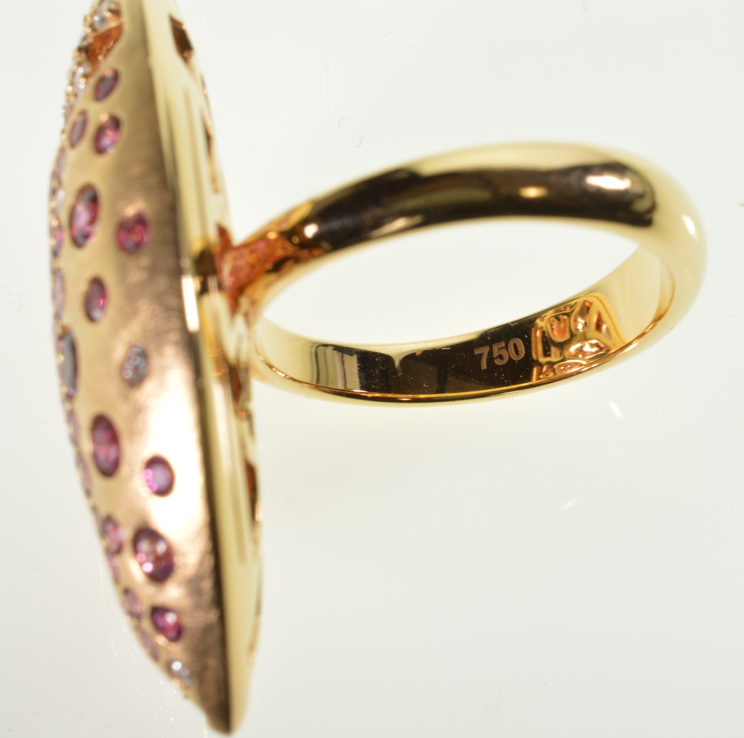 Bucherer 18k Gold Diamond Pink Sapphire Ring Size 7 1/4