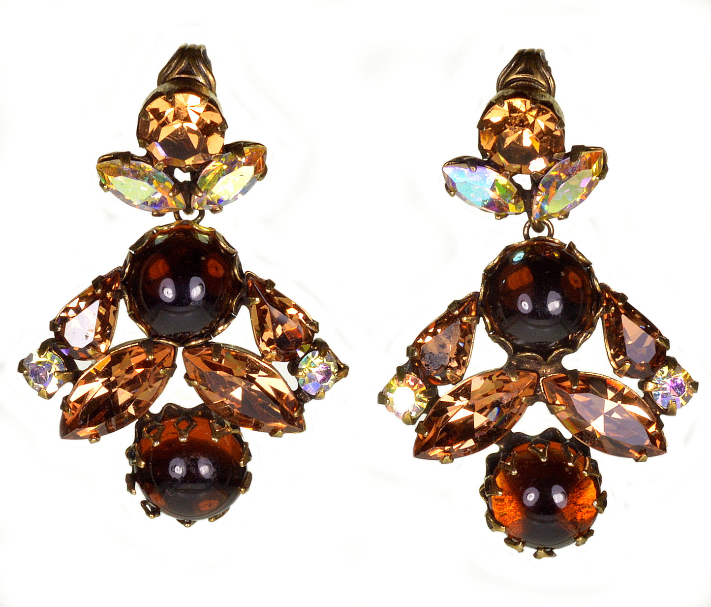 Schreiner Topaz Glass Dangle Earrings C.1950