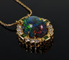18K Gold Black Opal Diamond Green Garnet Pendant 14K Chain Necklace
