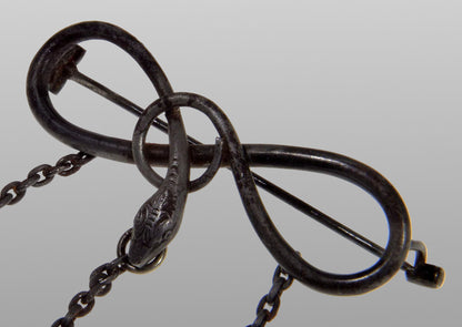 Victorian Gunmetal Chatelaine Lockets Snake Brooch Pin C.1880