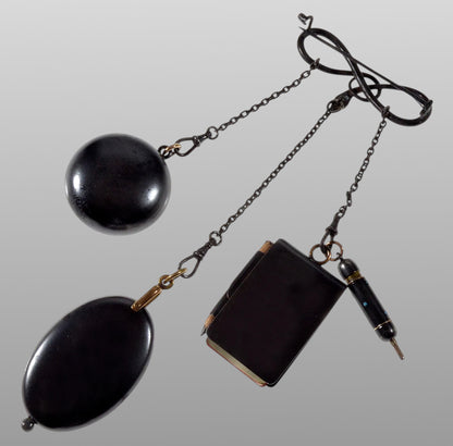 Victorian Gunmetal Chatelaine Lockets Snake Brooch Pin C.1880