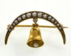 Antique Victorian 14K Gold Pearl Pin Brooch Crescent Moon Bell Chime C.1890
