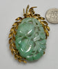 Art Deco 14K Gold Carved Jadeite Jade Large Pendant C.1920