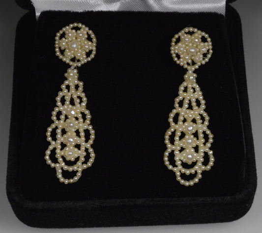 Antique Georgian 18K Gold Seed Pearl Earrings C.1820