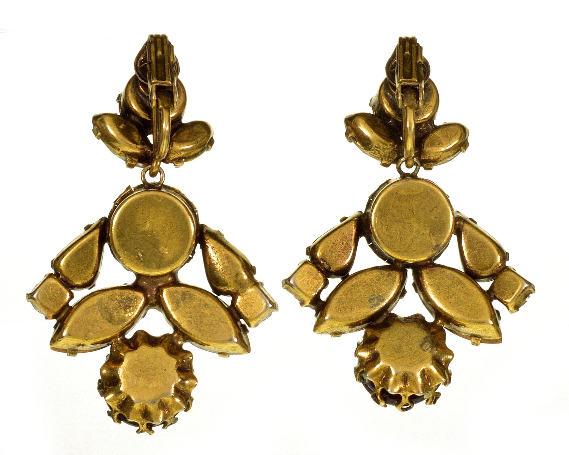 Schreiner Topaz Glass Dangle Earrings C.1950