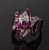 Estate Platinum Ruby Diamond Magen David Ring Designer Signed ATS Size 7 1/2 C.1950