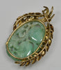 Art Deco 14K Gold Carved Jadeite Jade Large Pendant C.1920