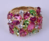 Estate 18K Gold Cocktail Ring Tourmaline Peridot Diamond Size 5 3/4