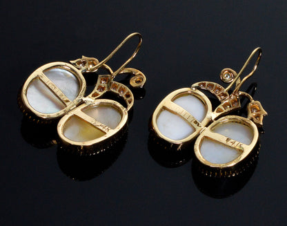 Designer Earrings 14K Gold Diamond Mabe Pearl C.1960