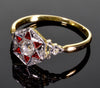 Art Deco French 18K Gold Ring Diamond Plique-à-jour Enamel Size 8 1/2 C.1920