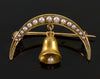 Antique Victorian 14K Gold Pearl Pin Brooch Crescent Moon Bell Chime C.1890