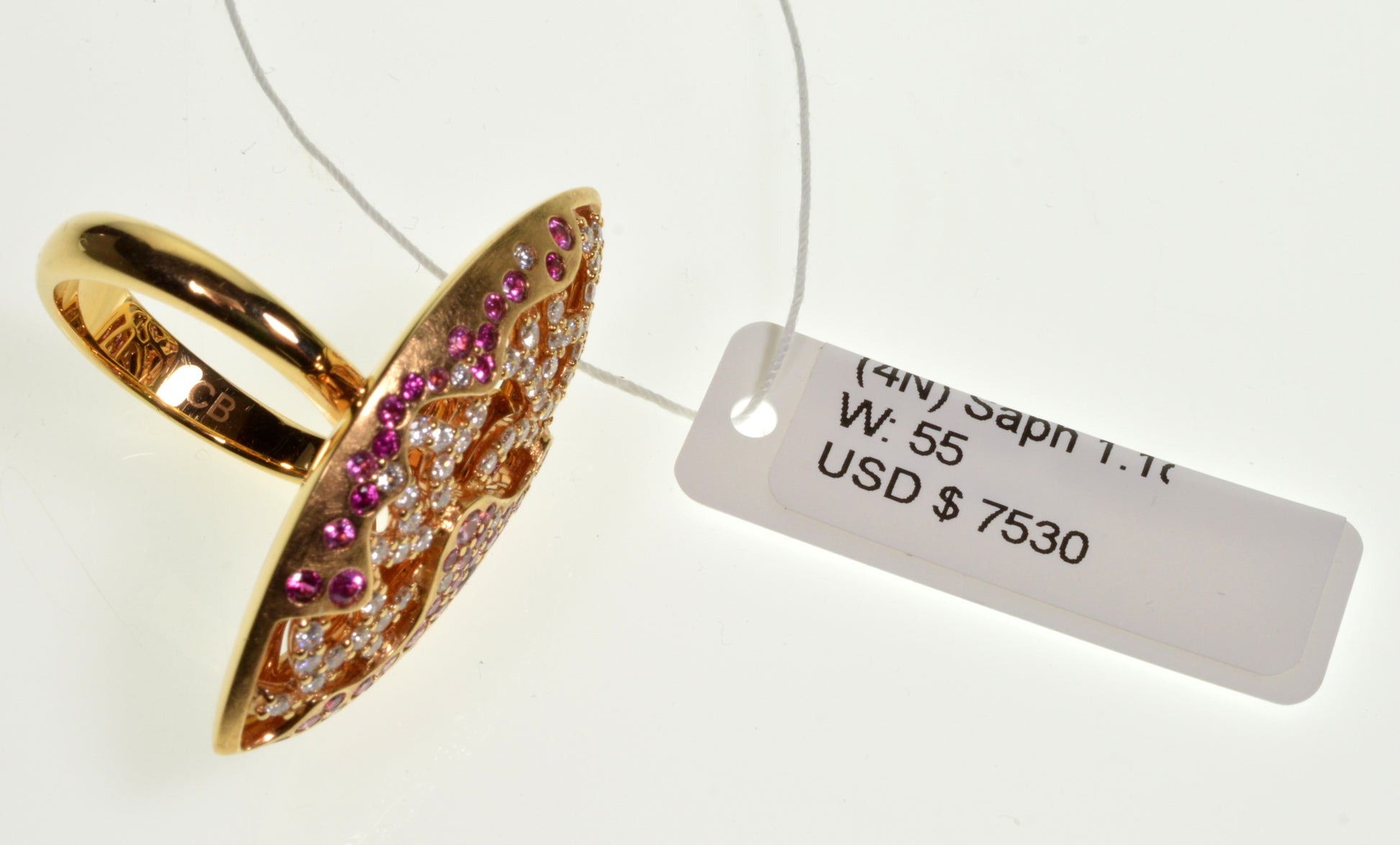 Bucherer 18k Gold Diamond Pink Sapphire Ring Size 7 1/4