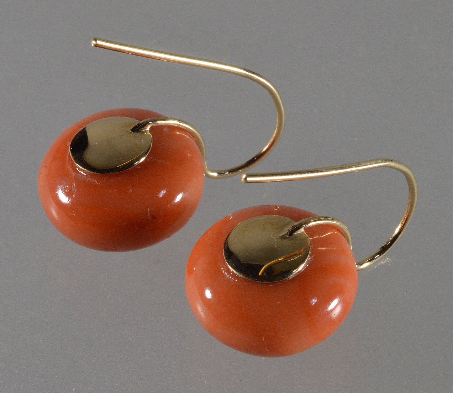 Estate 14K Gold Mediterranean Salmon Coral Earrings