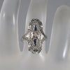 Art Deco 18K White Gold Diamond Sapphire Ring Size 5 3/4