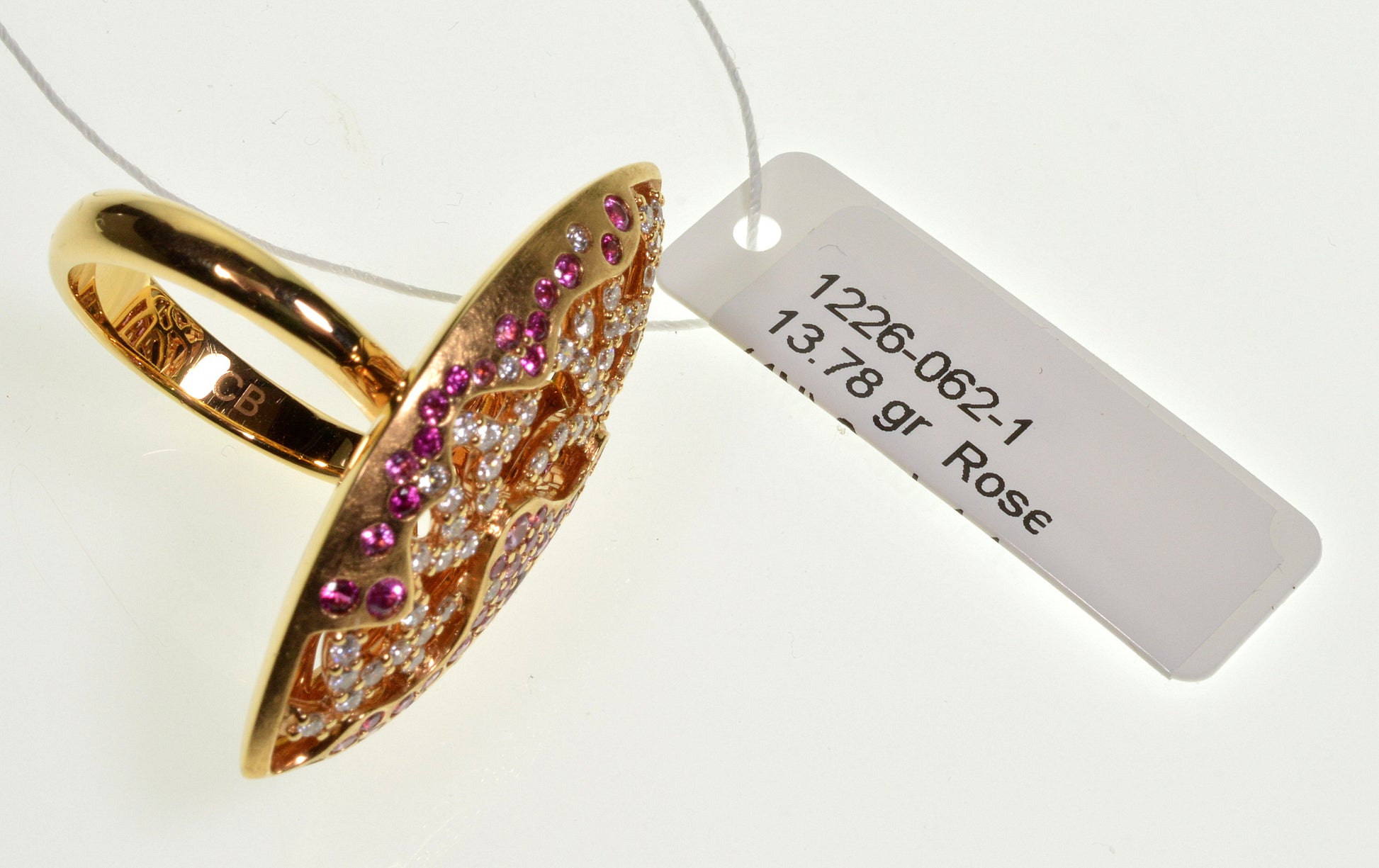 Bucherer 18k Gold Diamond Pink Sapphire Ring Size 7 1/4