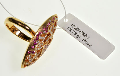Bucherer 18k Gold Diamond Pink Sapphire Ring Size 7 1/4