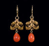 Antique Victorian 14K Gold Red Coral Bow Earrings C.1890