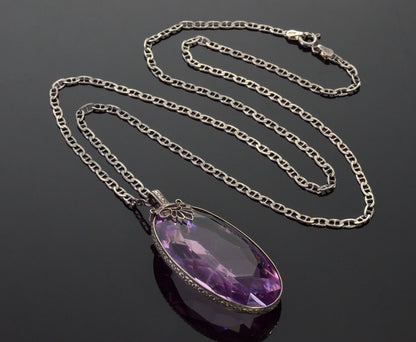 Antique Art Deco Italy Sterling Amethyst Crystal Necklace C.1920