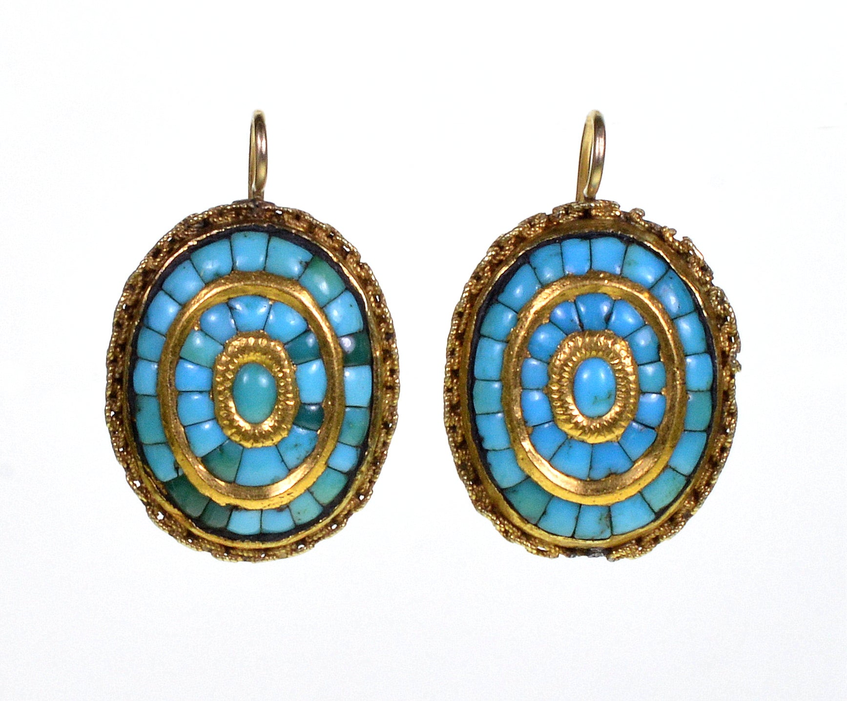 Antique Victorian Turquoise 14K Gold Earrings C.1860 003525