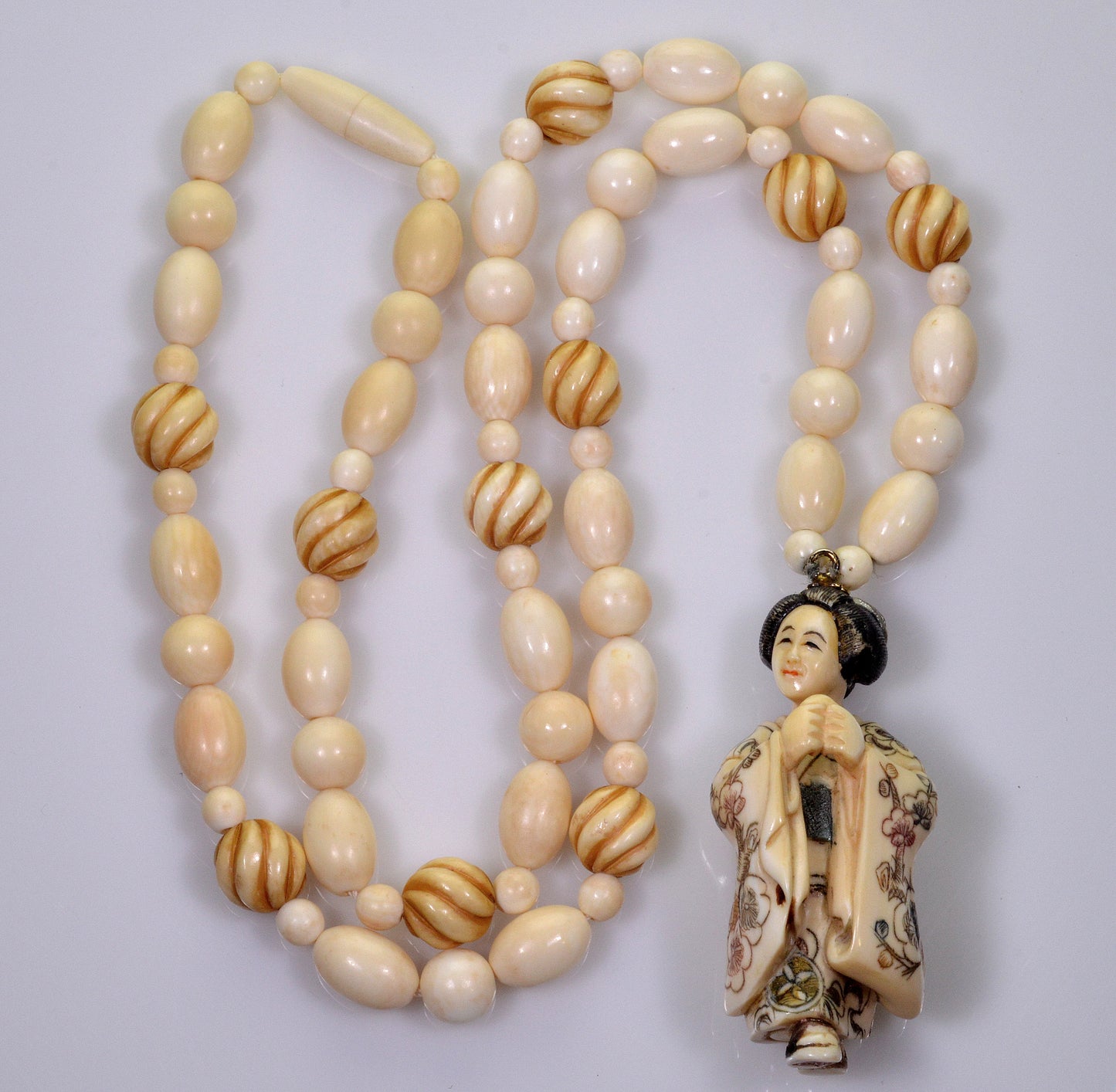 19th Century Japan Geisha Netsuke Bead Necklace