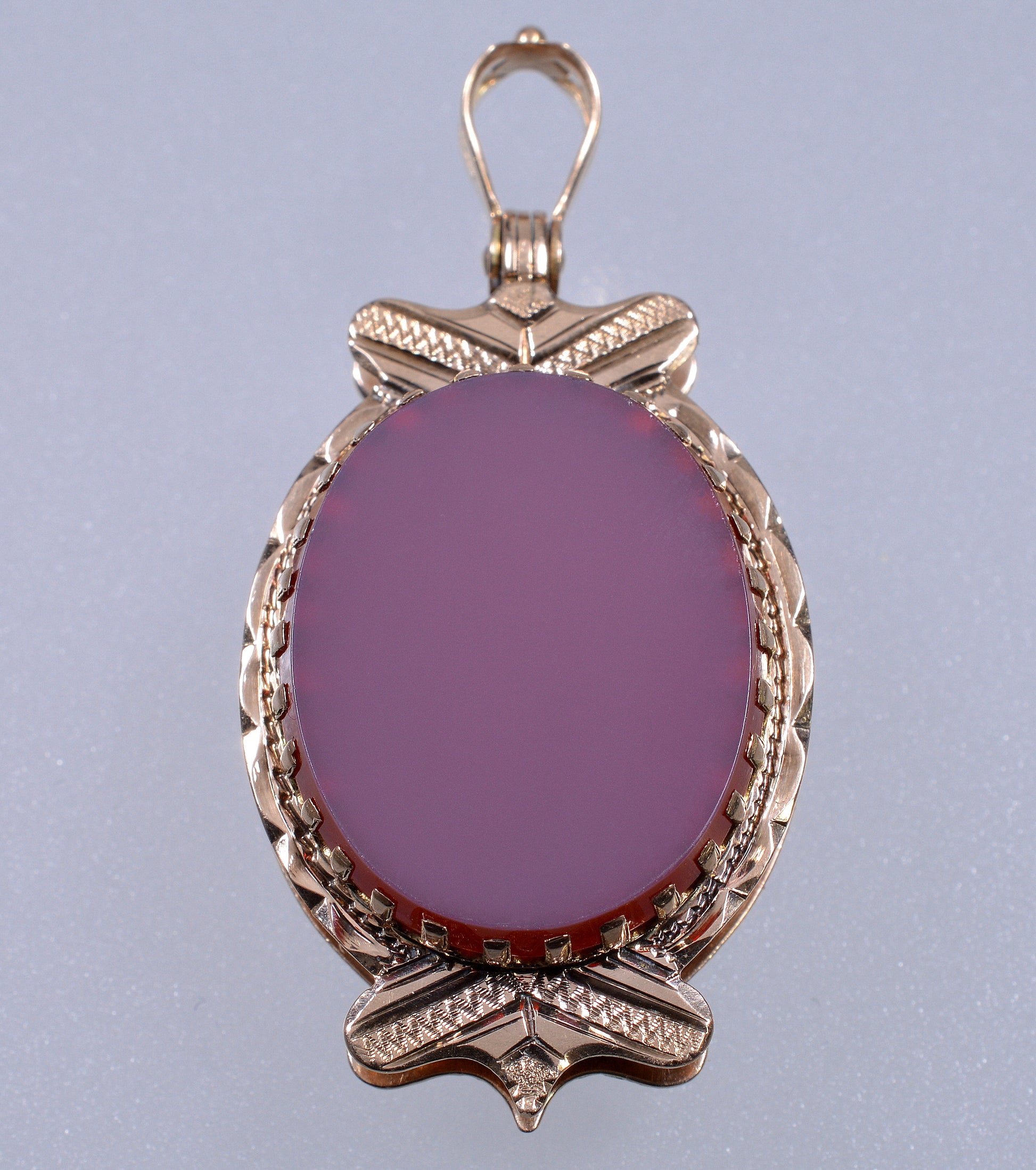 Antique Victorian 14K Gold Fob Locket Pendant Carnelian Banded Agate C.1890