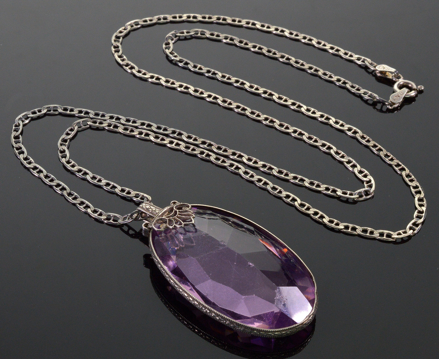 Antique Art Deco Italy Sterling Amethyst Crystal Necklace C.1920