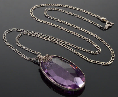 Antique Art Deco Italy Sterling Amethyst Crystal Necklace C.1920