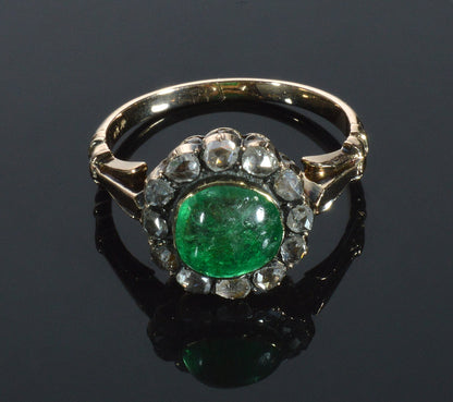 Antique Georgian 14K Gold Natural Emerald Diamond Ring C.1820