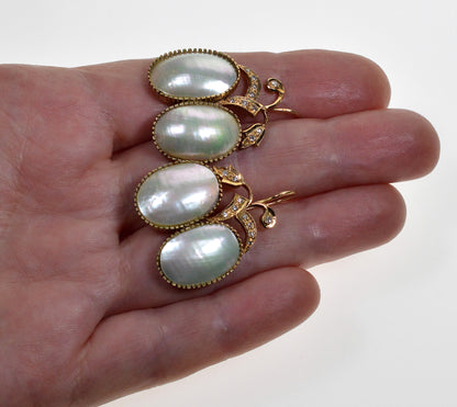 Designer Earrings 14K Gold Diamond Mabe Pearl C.1960