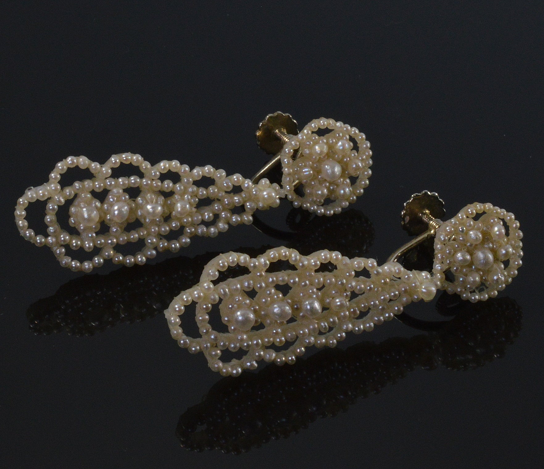 Antique Georgian 18K Gold Seed Pearl Earrings C.1820