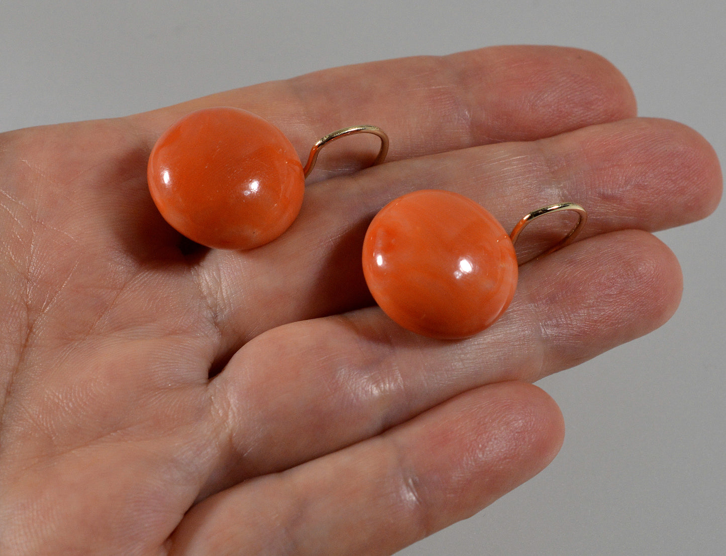 Estate 14K Gold Mediterranean Salmon Coral Earrings