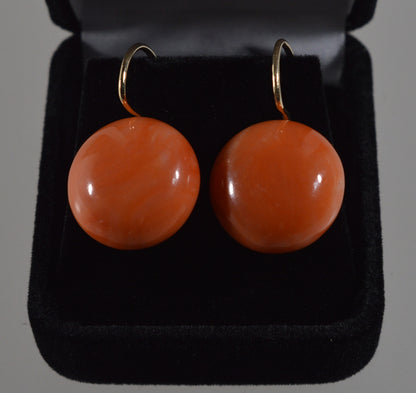 Estate 14K Gold Mediterranean Salmon Coral Earrings