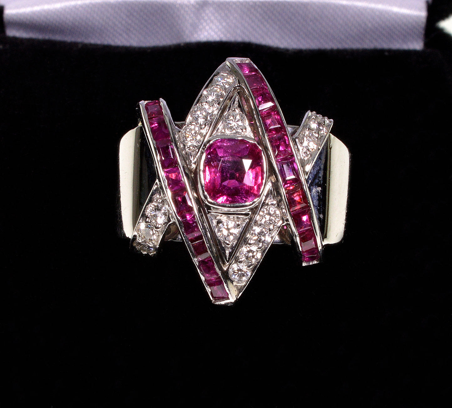 Estate Platinum Ruby Diamond Magen David Ring Designer Signed ATS Size 7 1/2 C.1950
