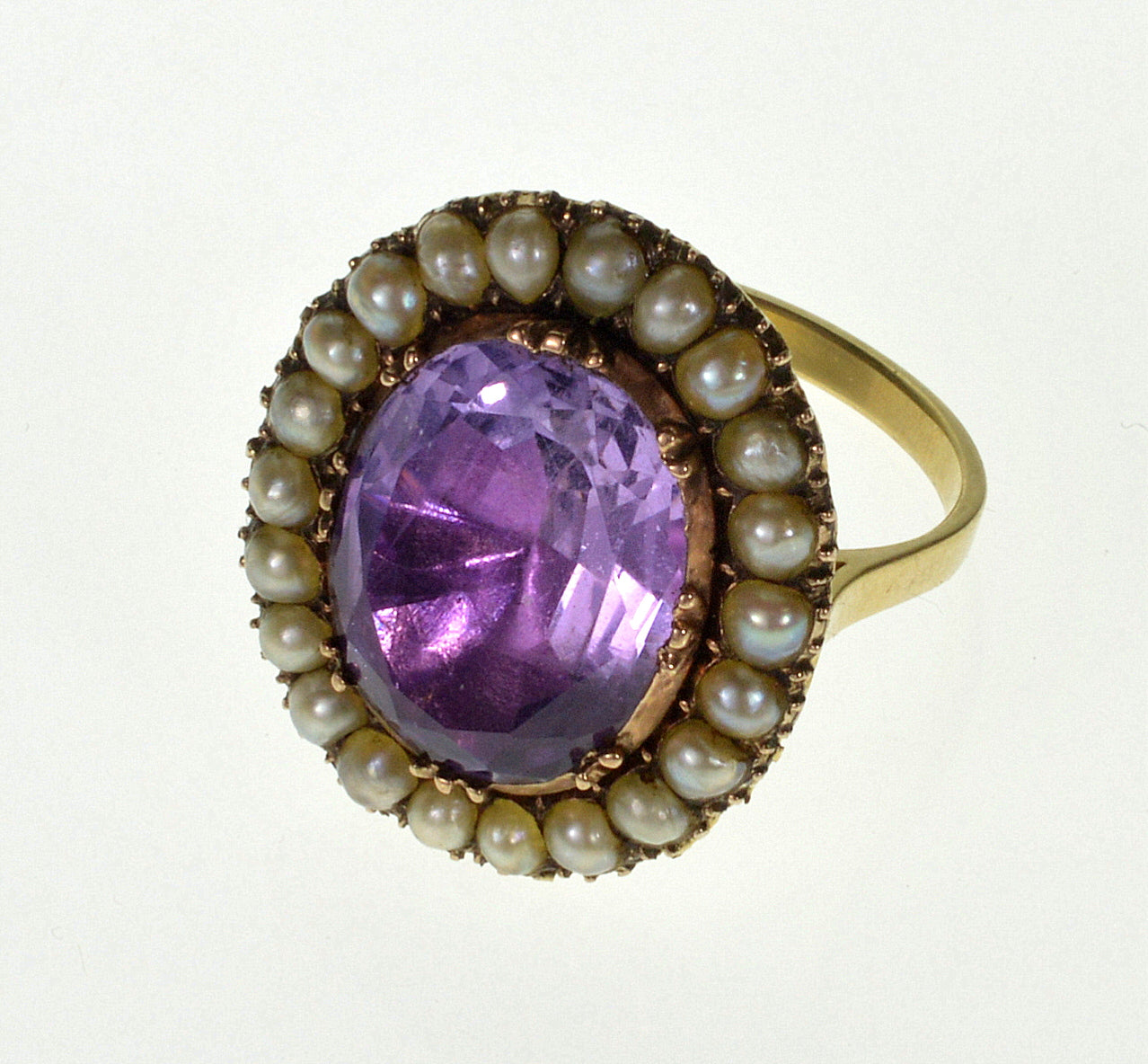 Antique Georgian 14K Gold Amethyst Pearl Ring Conversion Size 7 1/2 C.1820