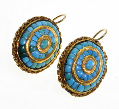 Antique Victorian Turquoise 14K Gold Earrings C.1860 003525